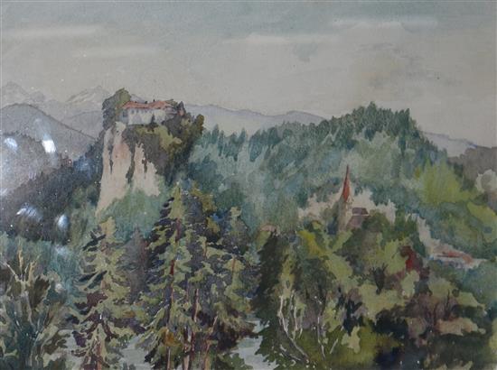 Watercolour, Biddie Briggs landscape, Germany, 27.5 x 35cm